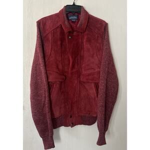 Vintage 70s Mervyns Men’s Genuine Suede Leather Sweater Jacket Pocket Large Red